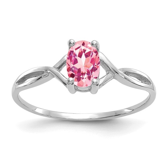 14k White Gold Pink Tourmaline October Birthstone Ring